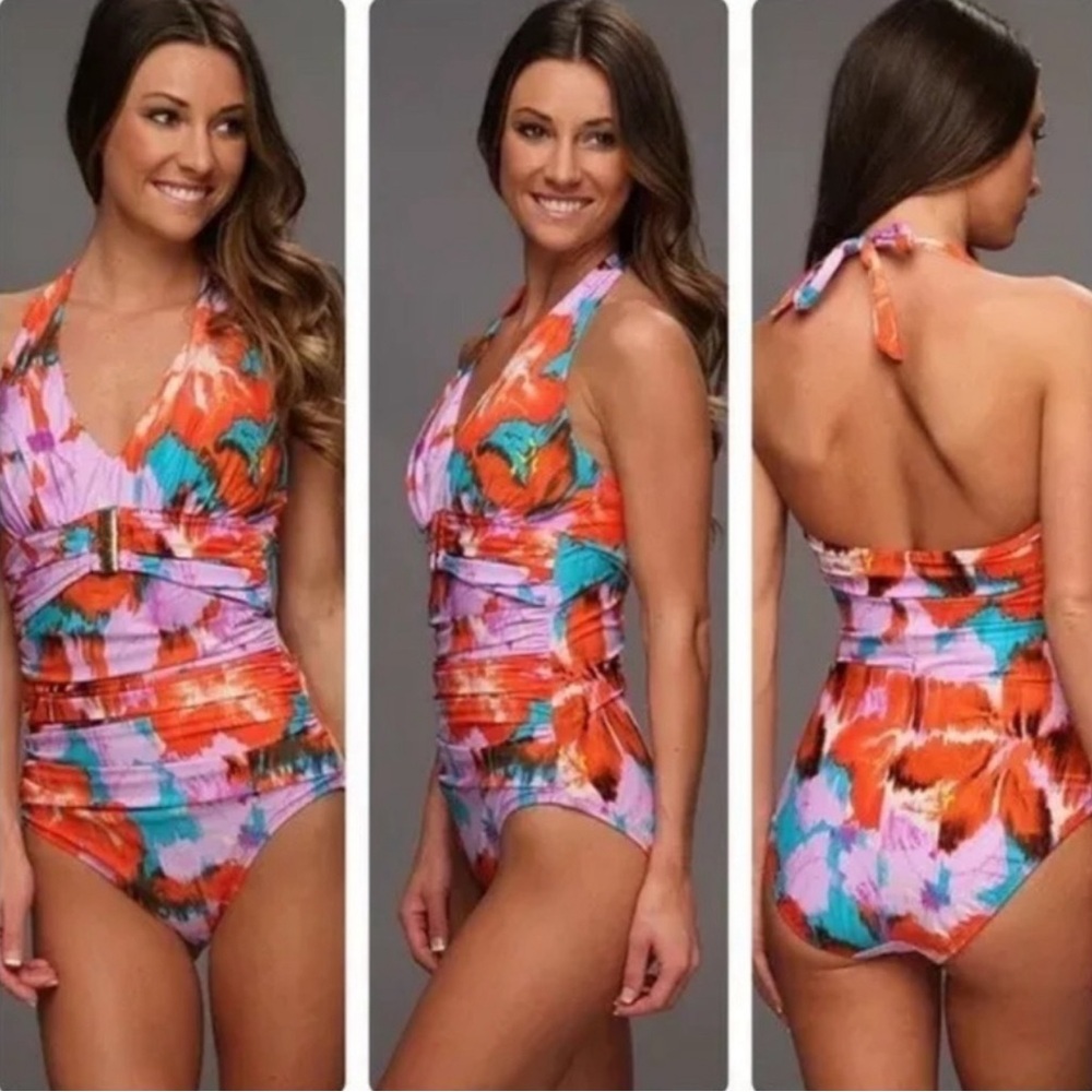 SPANX Aloha Floral One Piece Swimsuit Body Shaping Women’s Size 14